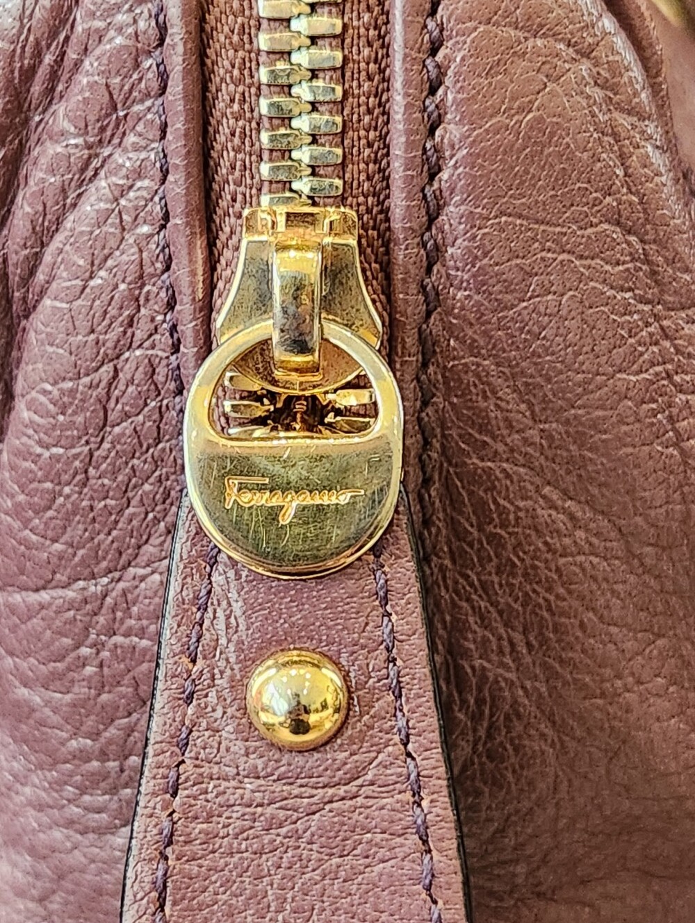 Salvatore Ferragamo Purple Leather Gancini Chain Shoulder Bag Tote Made In Italy - Picture 5 of 16